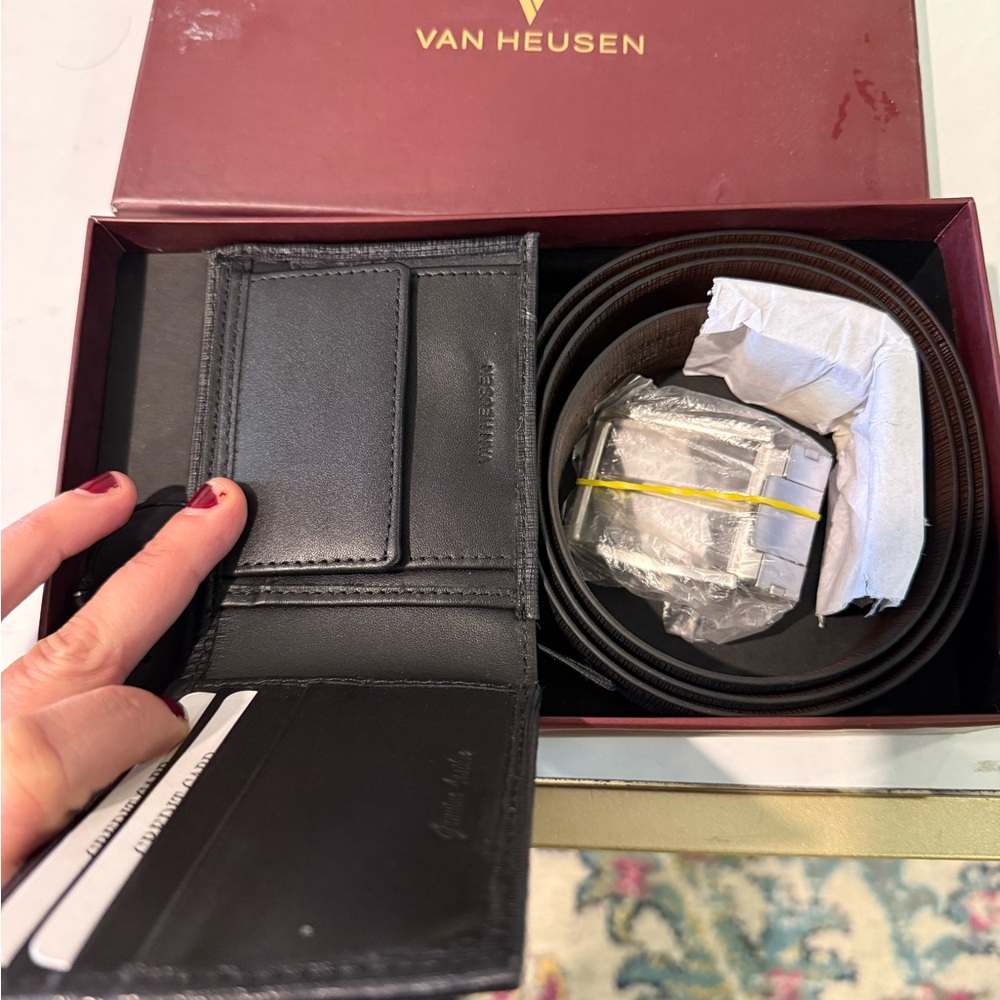 Van Heusen Black Wallet and Brown Belt Set